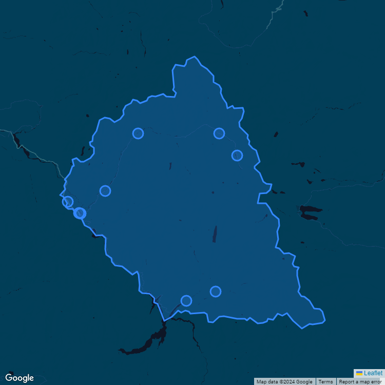 Mapa de la comuna de Alto Biobio mostrando los establecimientos educacionales participantes en el Sistema de Admisión Escolar (SAE)