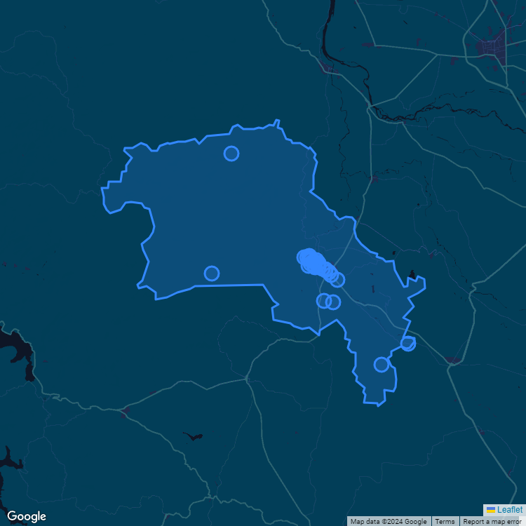 Mapa de la comuna de Angol mostrando los establecimientos educacionales participantes en el Sistema de Admisión Escolar (SAE)