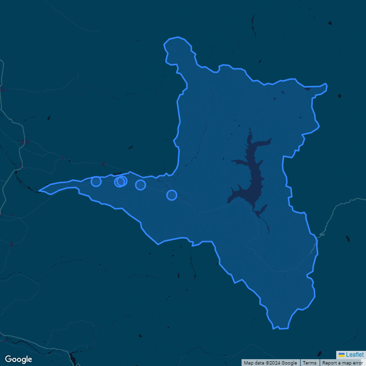 Mapa de la comuna de Antuco mostrando los establecimientos educacionales participantes en el Sistema de Admisión Escolar (SAE)