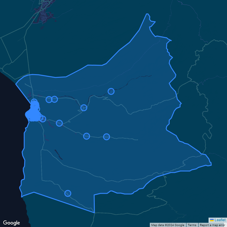 Mapa de la comuna de Arica mostrando los establecimientos educacionales participantes en el Sistema de Admisión Escolar (SAE)