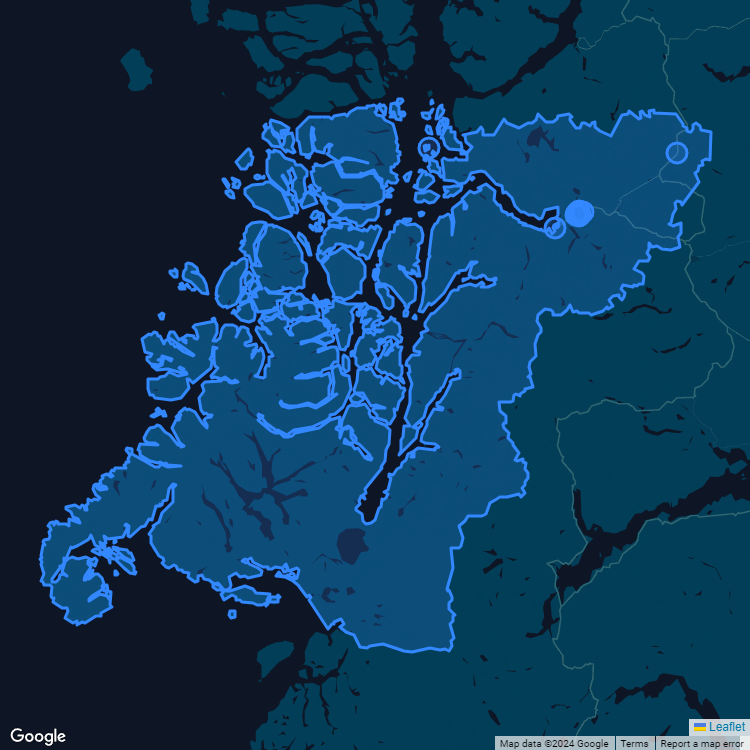 Mapa de la comuna de Aysén mostrando los establecimientos educacionales participantes en el Sistema de Admisión Escolar (SAE)