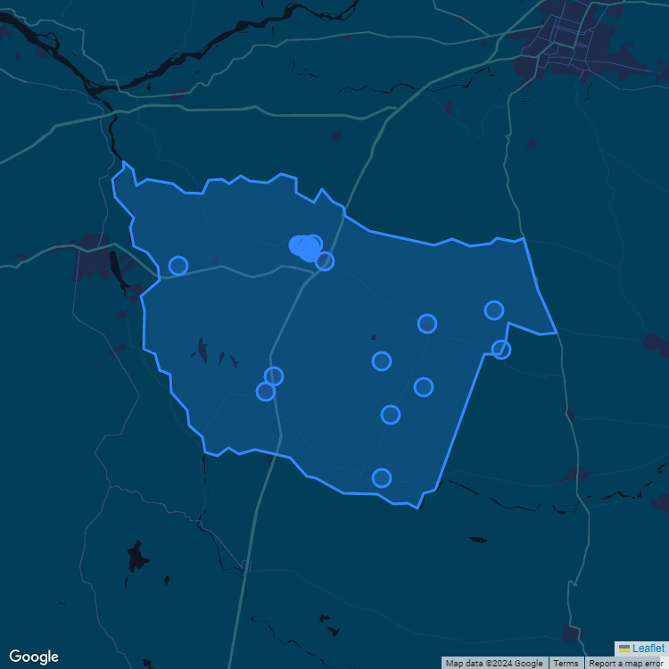 Mapa de la comuna de Bulnes mostrando los establecimientos educacionales participantes en el Sistema de Admisión Escolar (SAE)