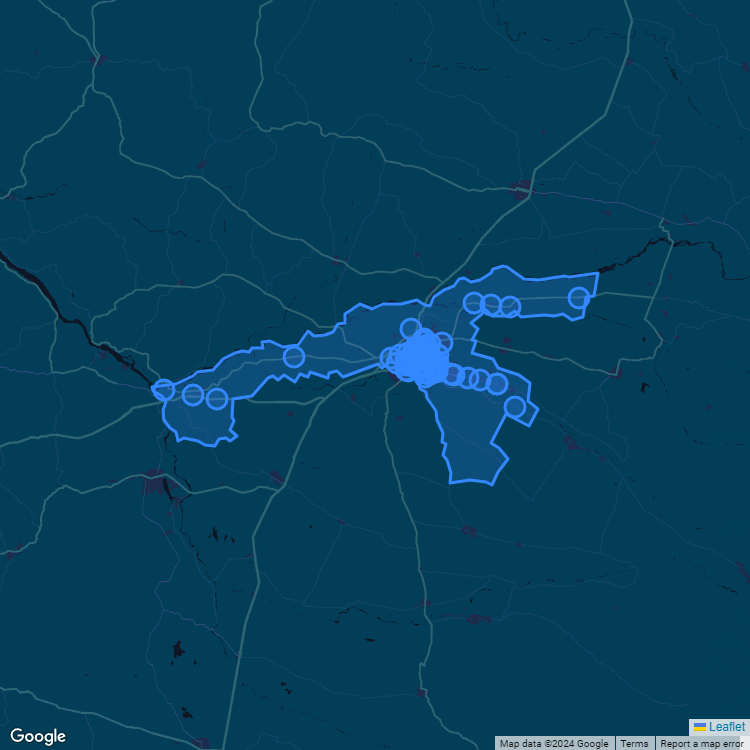 Mapa de la comuna de Chillán mostrando los establecimientos educacionales participantes en el Sistema de Admisión Escolar (SAE)