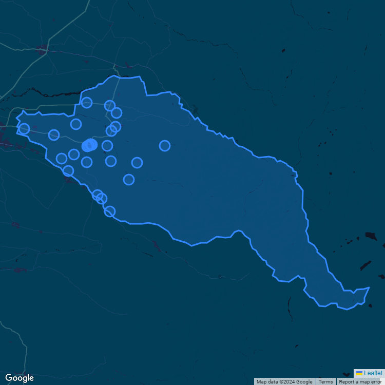Mapa de la comuna de Coihueco mostrando los establecimientos educacionales participantes en el Sistema de Admisión Escolar (SAE)