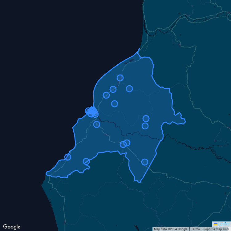 Mapa de la comuna de Constitución mostrando los establecimientos educacionales participantes en el Sistema de Admisión Escolar (SAE)