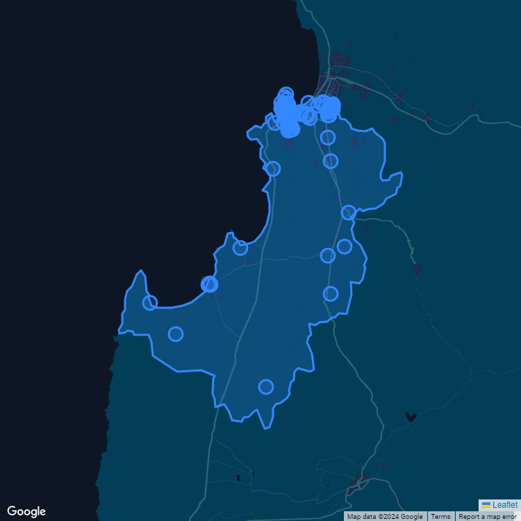 Mapa de la comuna de Coquimbo mostrando los establecimientos educacionales participantes en el Sistema de Admisión Escolar (SAE)