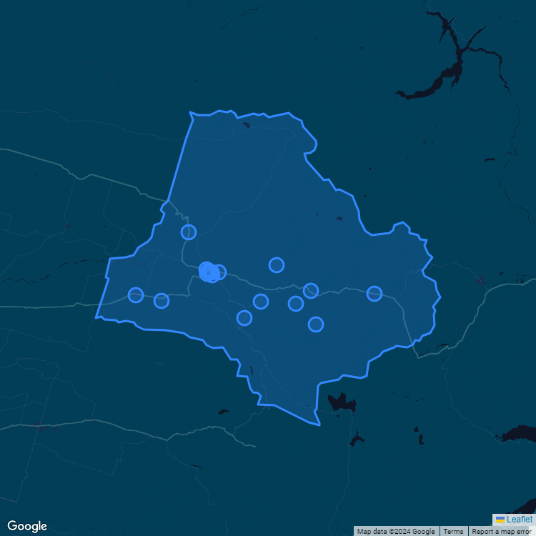 Mapa de la comuna de Curacautin mostrando los establecimientos educacionales participantes en el Sistema de Admisión Escolar (SAE)