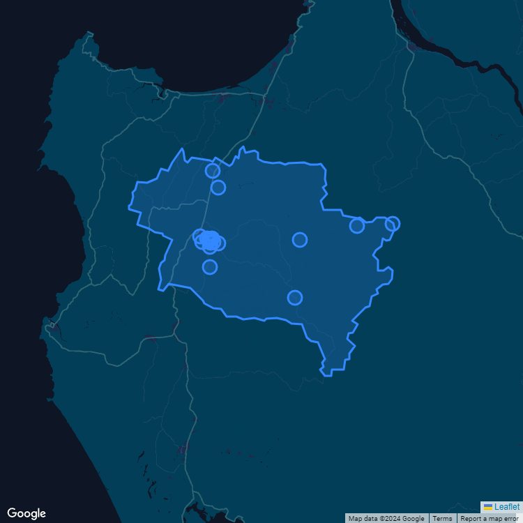 Mapa de la comuna de Curanilahue mostrando los establecimientos educacionales participantes en el Sistema de Admisión Escolar (SAE)