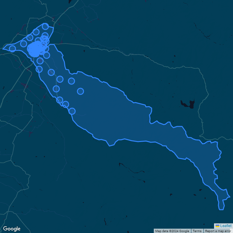 Mapa de la comuna de Curicó mostrando los establecimientos educacionales participantes en el Sistema de Admisión Escolar (SAE)