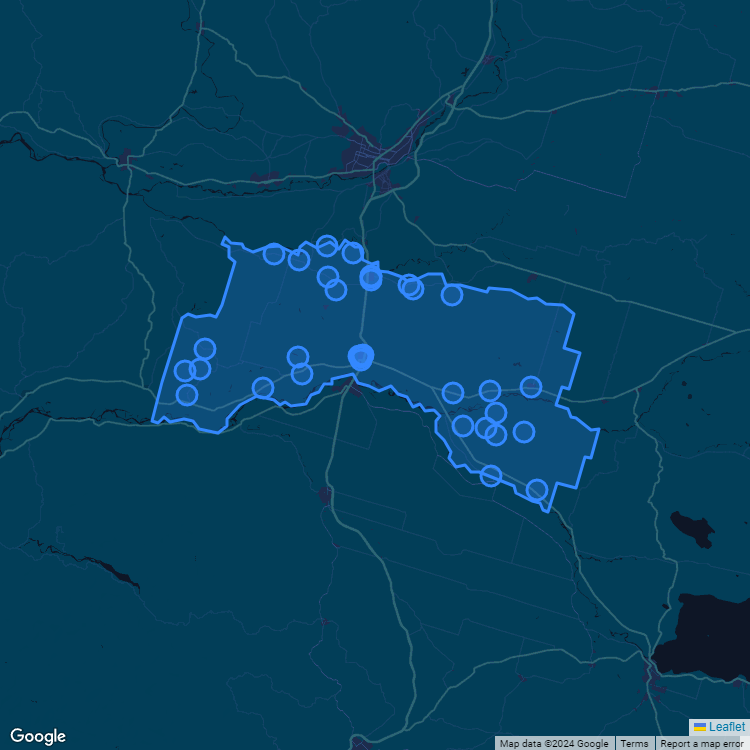 Mapa de la comuna de Freire mostrando los establecimientos educacionales participantes en el Sistema de Admisión Escolar (SAE)