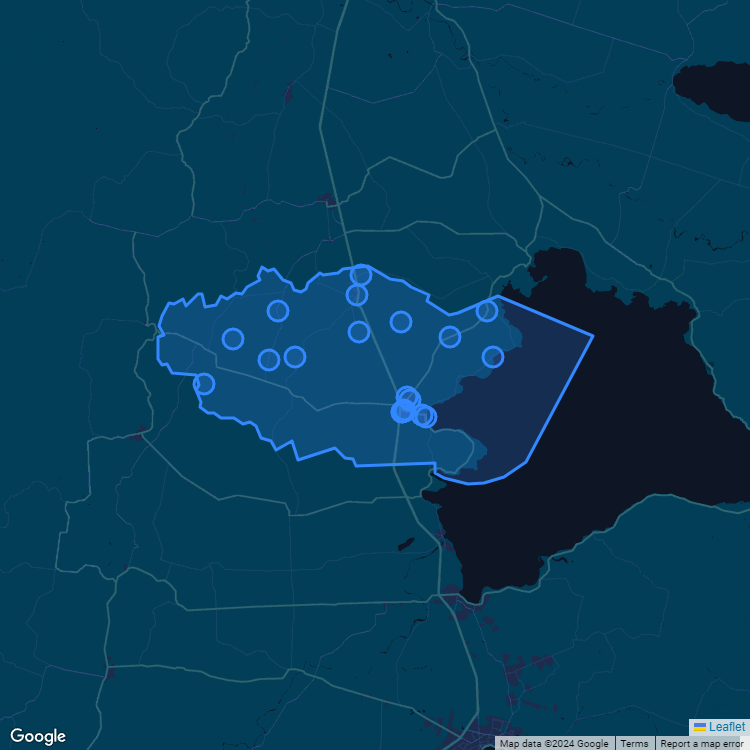 Mapa de la comuna de Frutillar mostrando los establecimientos educacionales participantes en el Sistema de Admisión Escolar (SAE)