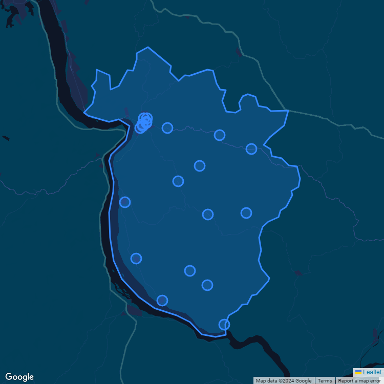 Mapa de la comuna de Hualqui mostrando los establecimientos educacionales participantes en el Sistema de Admisión Escolar (SAE)