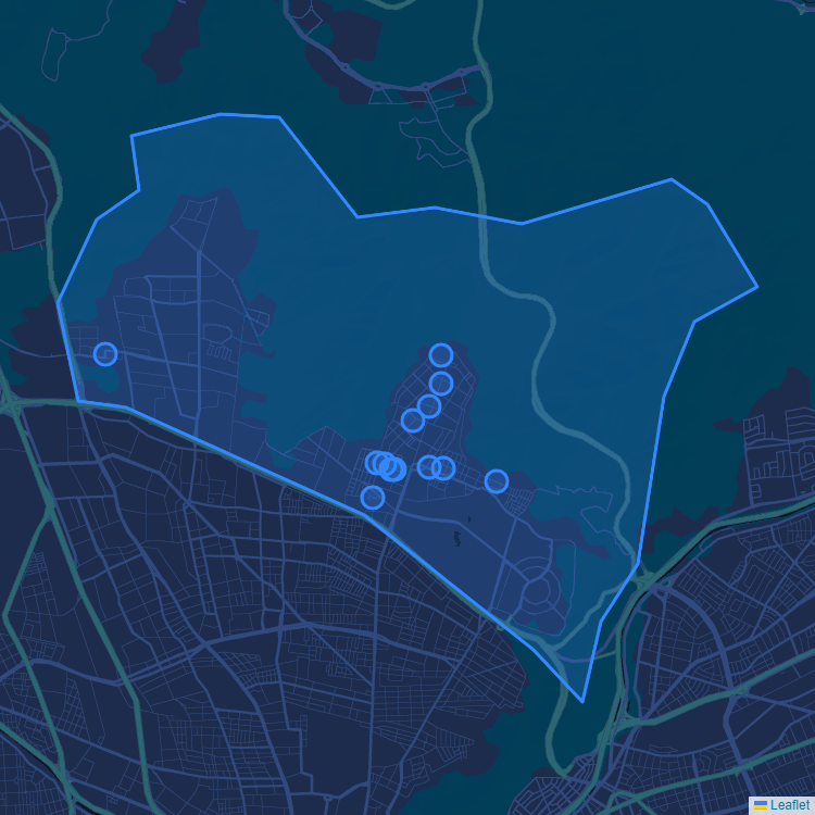 Mapa de la comuna de Huechuraba mostrando los establecimientos educacionales participantes en el Sistema de Admisión Escolar (SAE)