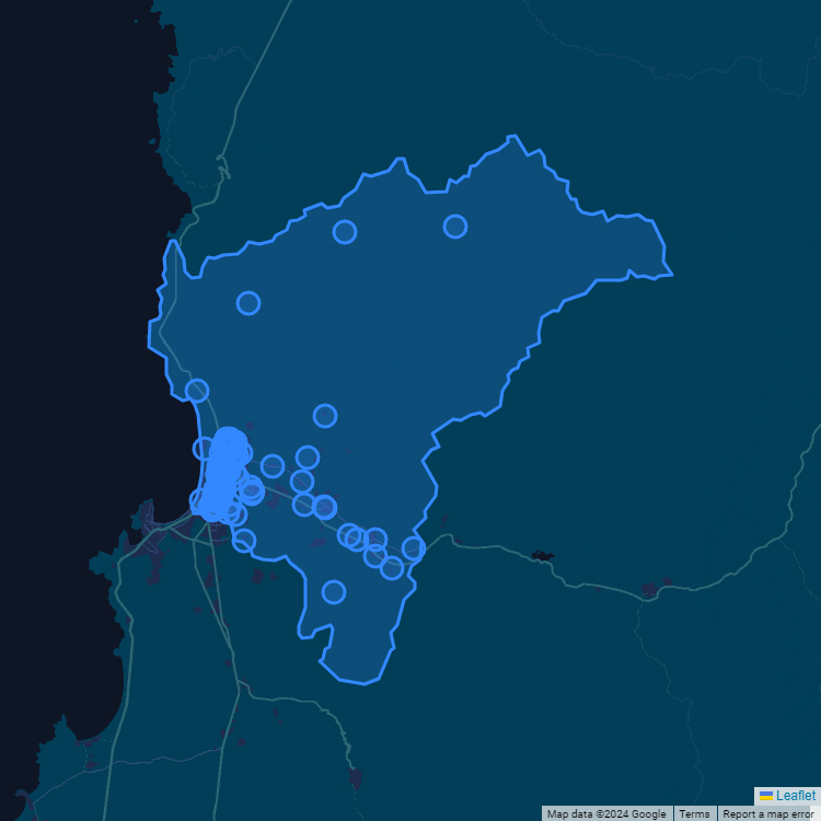 Mapa de la comuna de La Serena mostrando los establecimientos educacionales participantes en el Sistema de Admisión Escolar (SAE)