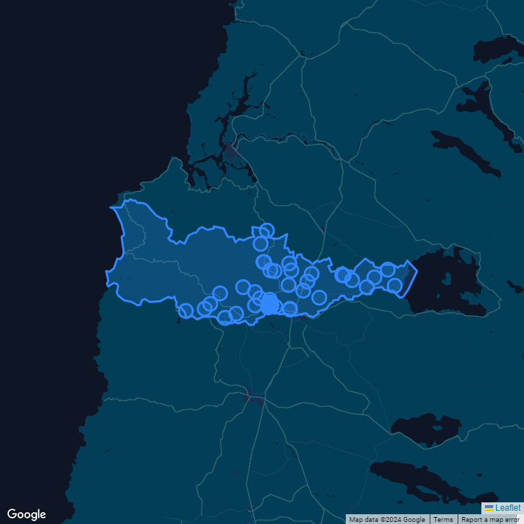 Mapa de la comuna de La Unión mostrando los establecimientos educacionales participantes en el Sistema de Admisión Escolar (SAE)