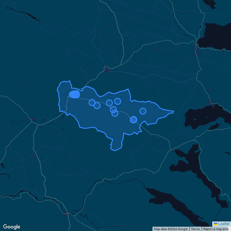 Mapa de la comuna de Lanco mostrando los establecimientos educacionales participantes en el Sistema de Admisión Escolar (SAE)