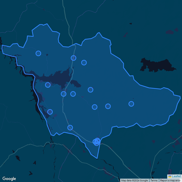Mapa de la comuna de Las Cabras mostrando los establecimientos educacionales participantes en el Sistema de Admisión Escolar (SAE)