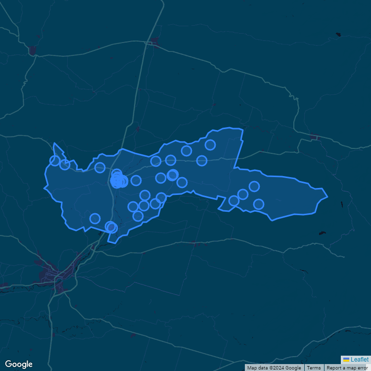 Mapa de la comuna de Lautaro mostrando los establecimientos educacionales participantes en el Sistema de Admisión Escolar (SAE)