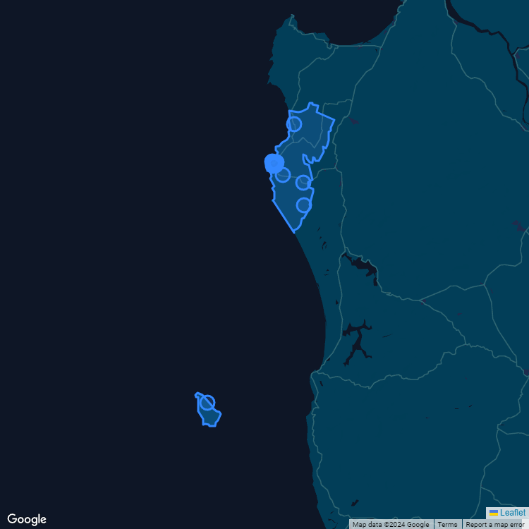 Mapa de la comuna de Lebu mostrando los establecimientos educacionales participantes en el Sistema de Admisión Escolar (SAE)