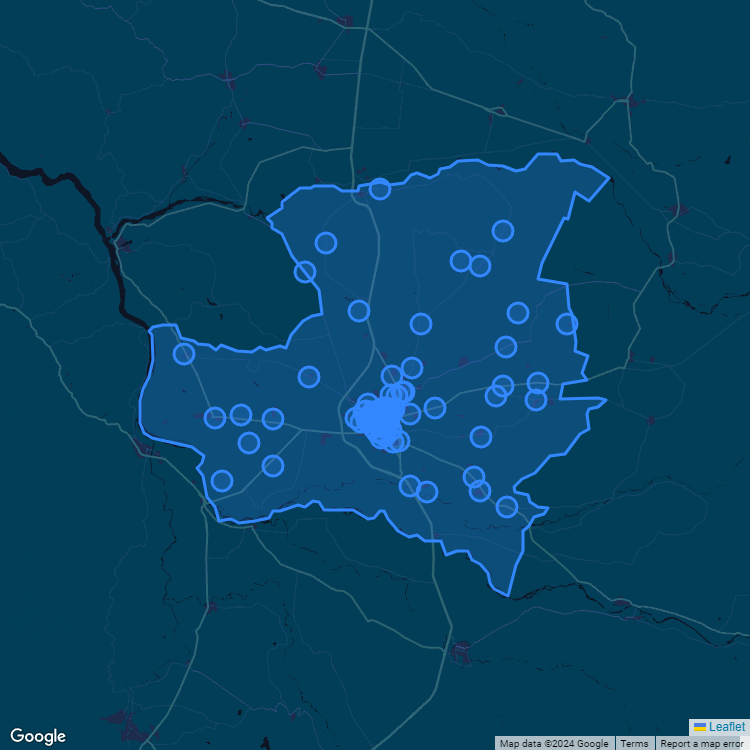 Mapa de la comuna de Los Ángeles mostrando los establecimientos educacionales participantes en el Sistema de Admisión Escolar (SAE)
