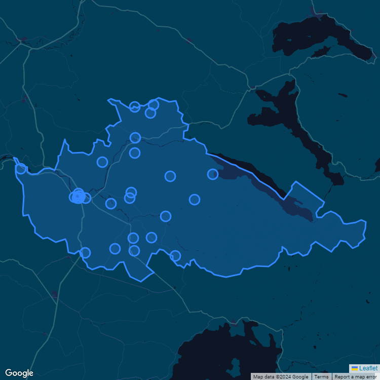 Mapa de la comuna de Los Lagos mostrando los establecimientos educacionales participantes en el Sistema de Admisión Escolar (SAE)