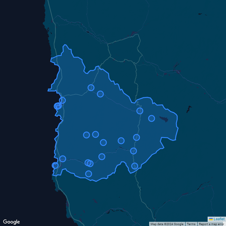 Mapa de la comuna de Los Vilos mostrando los establecimientos educacionales participantes en el Sistema de Admisión Escolar (SAE)