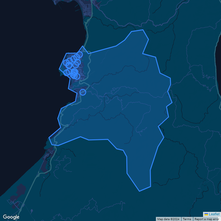 Mapa de la comuna de Lota mostrando los establecimientos educacionales participantes en el Sistema de Admisión Escolar (SAE)