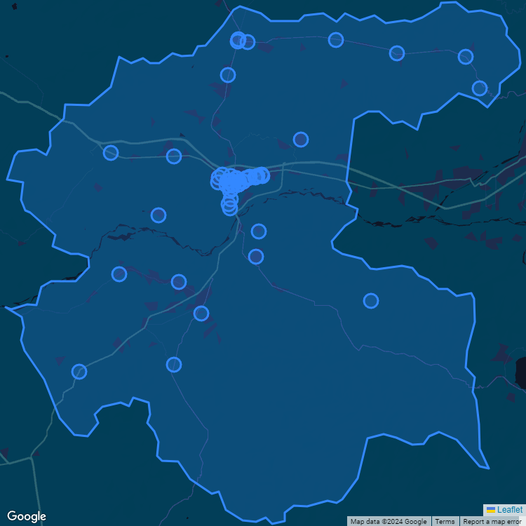 Mapa de la comuna de Melipilla mostrando los establecimientos educacionales participantes en el Sistema de Admisión Escolar (SAE)