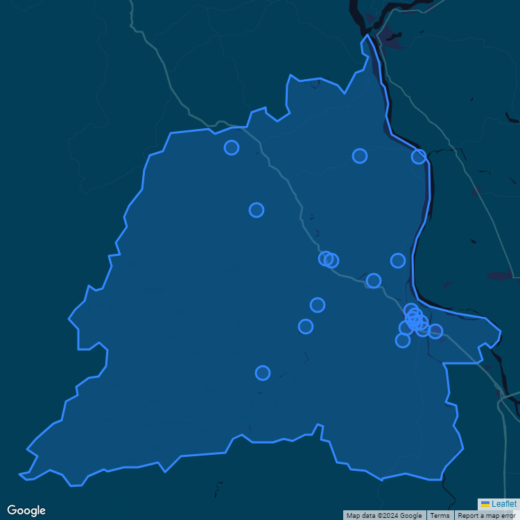Mapa de la comuna de Nacimiento mostrando los establecimientos educacionales participantes en el Sistema de Admisión Escolar (SAE)