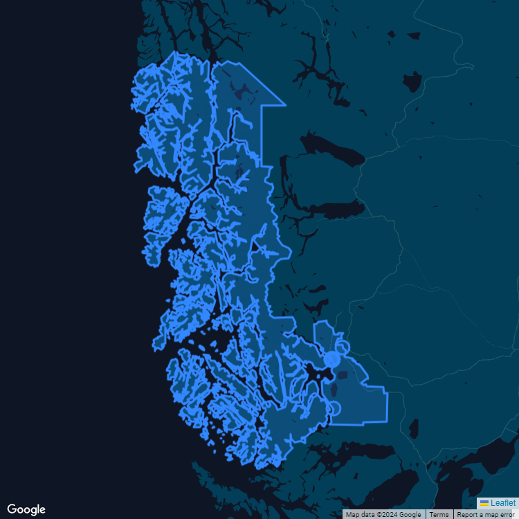 Mapa de la comuna de Natales mostrando los establecimientos educacionales participantes en el Sistema de Admisión Escolar (SAE)