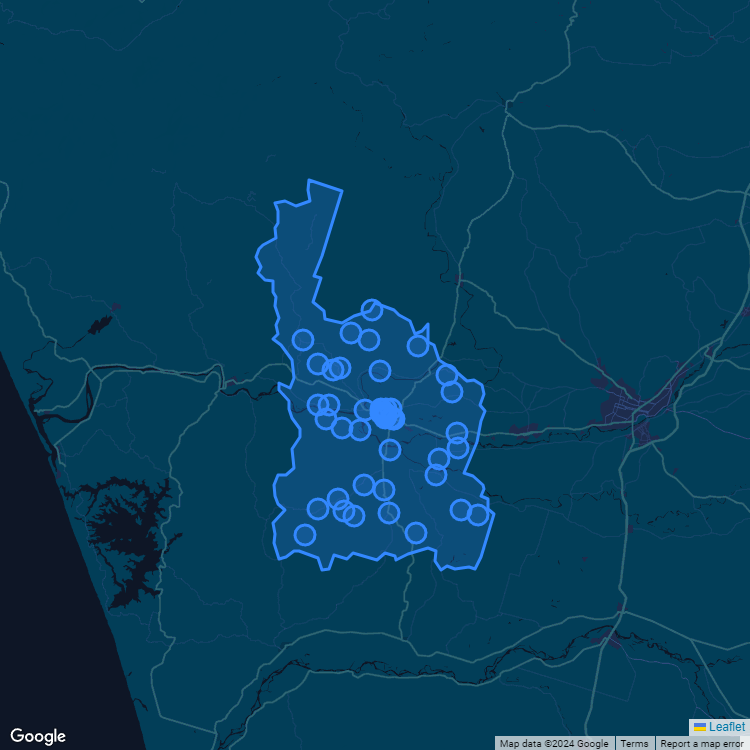Mapa de la comuna de Nueva Imperial mostrando los establecimientos educacionales participantes en el Sistema de Admisión Escolar (SAE)