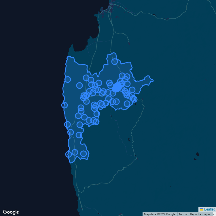 Mapa de la comuna de Ovalle mostrando los establecimientos educacionales participantes en el Sistema de Admisión Escolar (SAE)