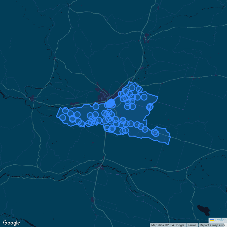 Mapa de la comuna de Padre Las Casas mostrando los establecimientos educacionales participantes en el Sistema de Admisión Escolar (SAE)