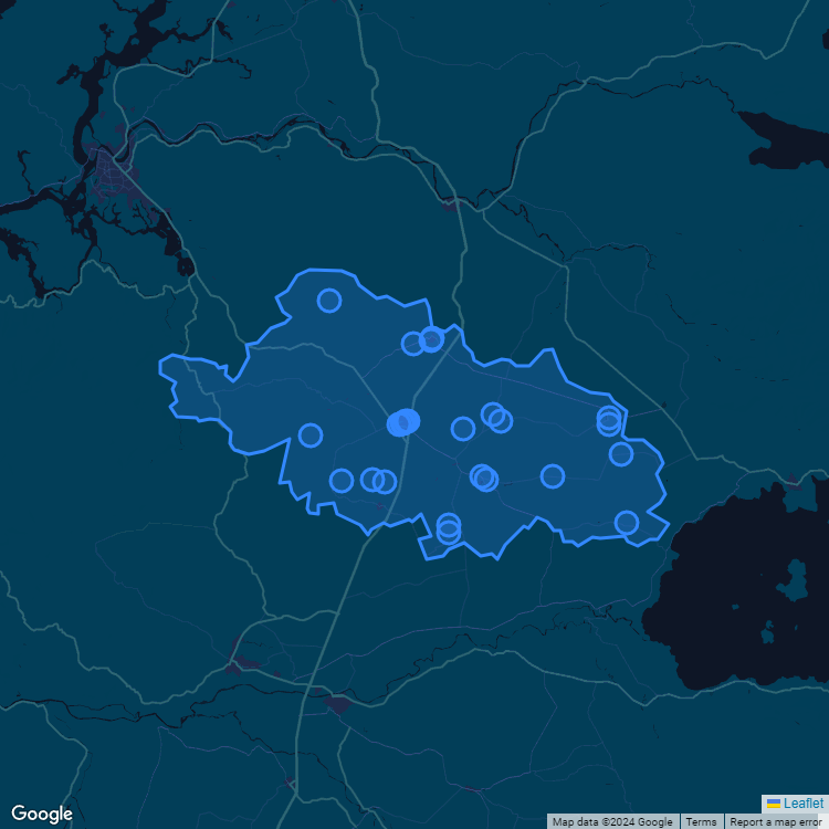 Mapa de la comuna de Paillaco mostrando los establecimientos educacionales participantes en el Sistema de Admisión Escolar (SAE)
