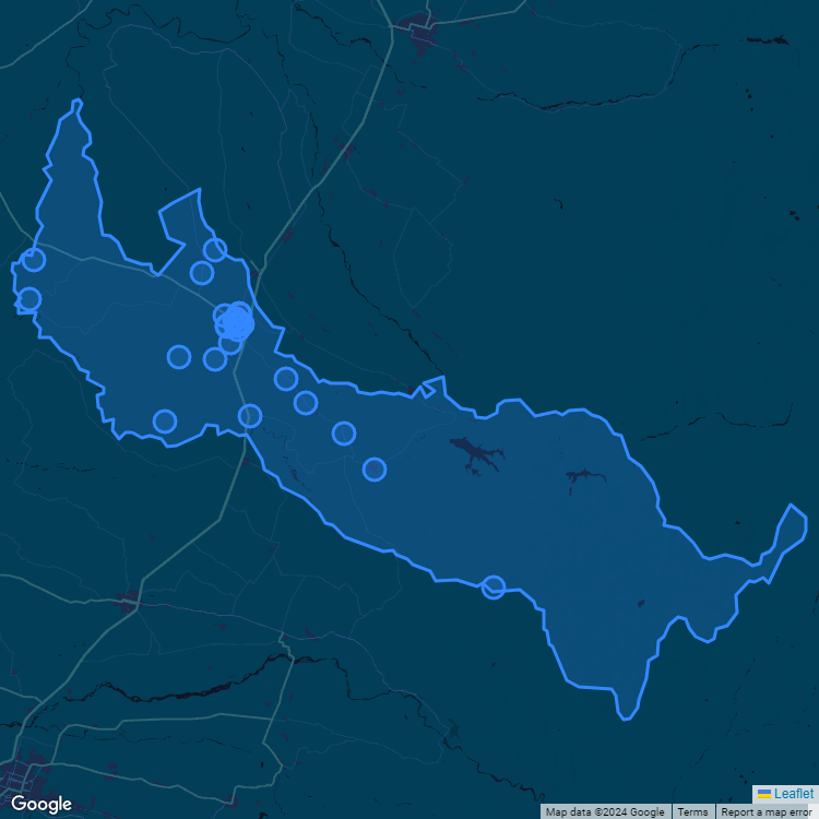 Mapa de la comuna de Parral mostrando los establecimientos educacionales participantes en el Sistema de Admisión Escolar (SAE)