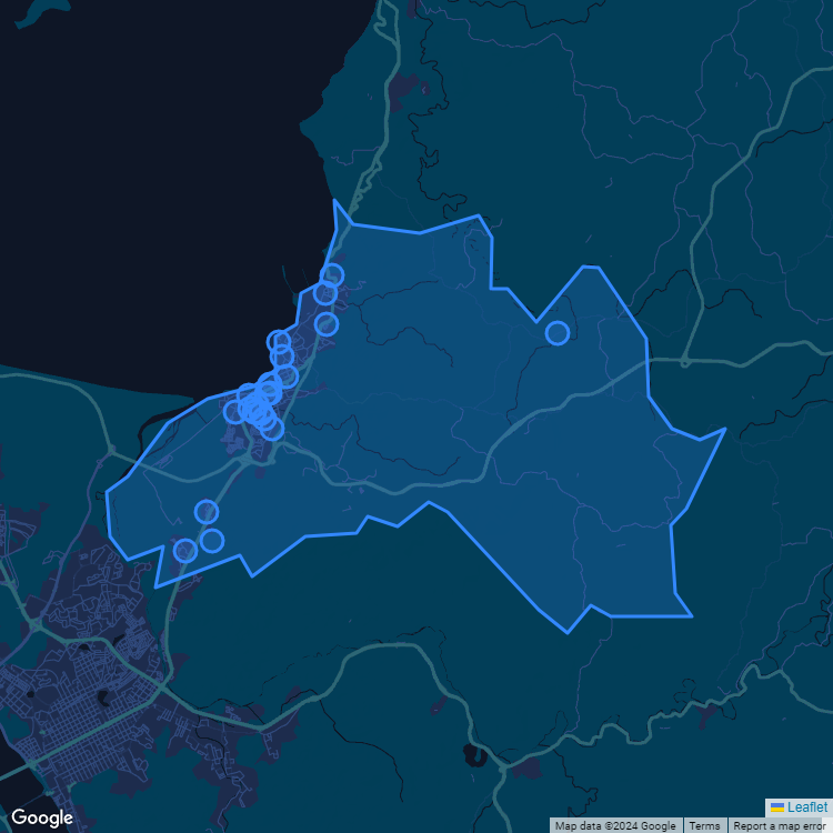 Mapa de la comuna de Penco mostrando los establecimientos educacionales participantes en el Sistema de Admisión Escolar (SAE)