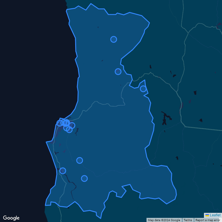 Mapa de la comuna de Pichilemu mostrando los establecimientos educacionales participantes en el Sistema de Admisión Escolar (SAE)
