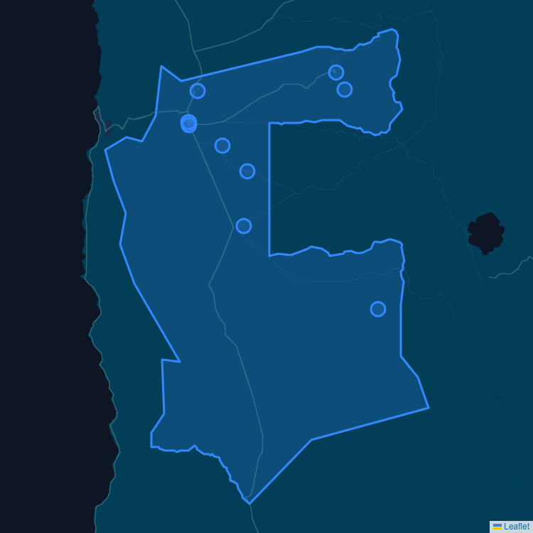 Mapa de la comuna de Pozo Almonte mostrando los establecimientos educacionales participantes en el Sistema de Admisión Escolar (SAE)