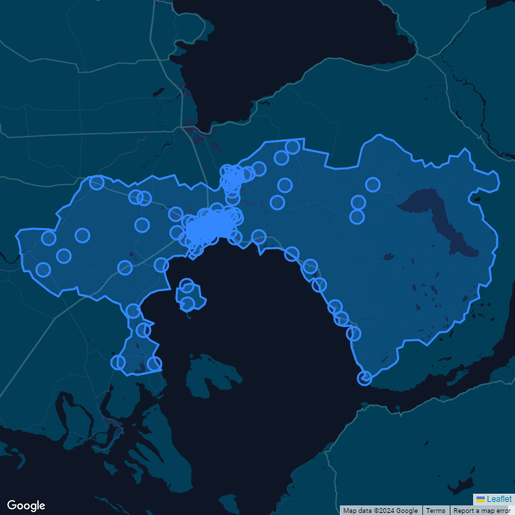 Mapa de la comuna de Puerto Montt mostrando los establecimientos educacionales participantes en el Sistema de Admisión Escolar (SAE)