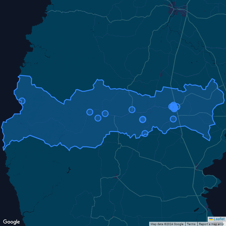Mapa de la comuna de Purranque mostrando los establecimientos educacionales participantes en el Sistema de Admisión Escolar (SAE)