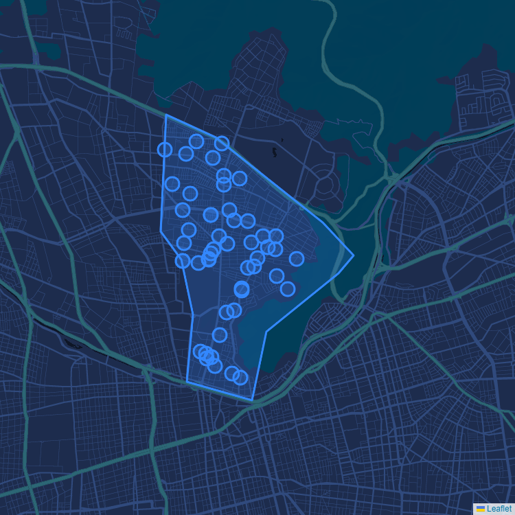 Mapa de la comuna de Recoleta mostrando los establecimientos educacionales participantes en el Sistema de Admisión Escolar (SAE)