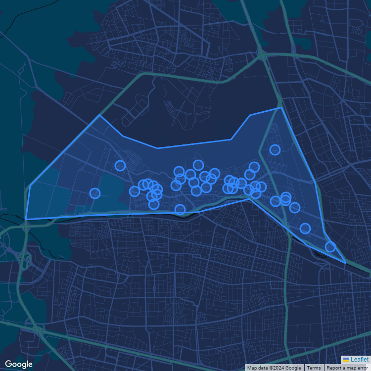 Mapa de la comuna de Renca mostrando los establecimientos educacionales participantes en el Sistema de Admisión Escolar (SAE)