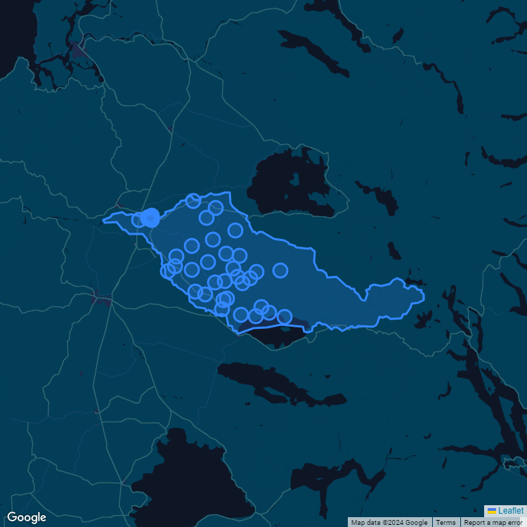 Mapa de la comuna de Río Bueno mostrando los establecimientos educacionales participantes en el Sistema de Admisión Escolar (SAE)