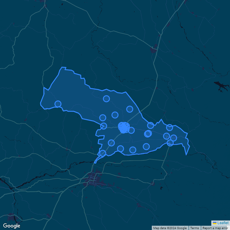 Mapa de la comuna de San Carlos mostrando los establecimientos educacionales participantes en el Sistema de Admisión Escolar (SAE)