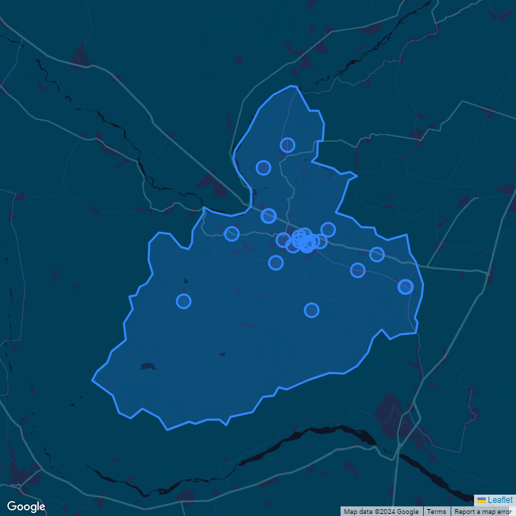 Mapa de la comuna de San Vicente mostrando los establecimientos educacionales participantes en el Sistema de Admisión Escolar (SAE)