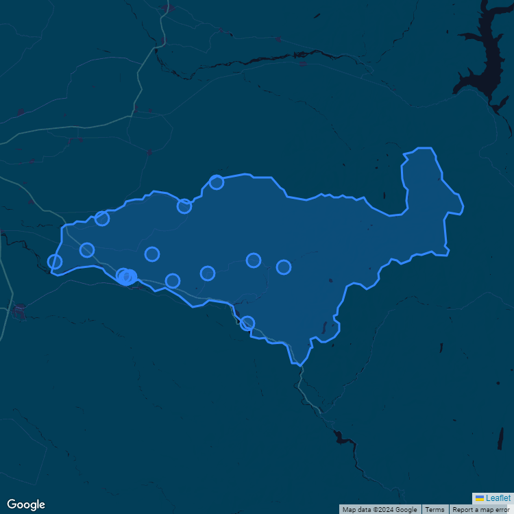 Mapa de la comuna de Santa Barbara mostrando los establecimientos educacionales participantes en el Sistema de Admisión Escolar (SAE)