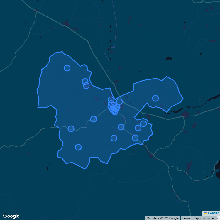 Mapa de la comuna de Santa Cruz mostrando los establecimientos educacionales participantes en el Sistema de Admisión Escolar (SAE)