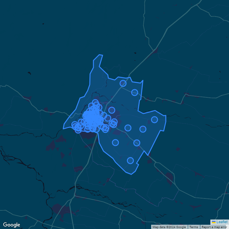 Mapa de la comuna de Talca mostrando los establecimientos educacionales participantes en el Sistema de Admisión Escolar (SAE)