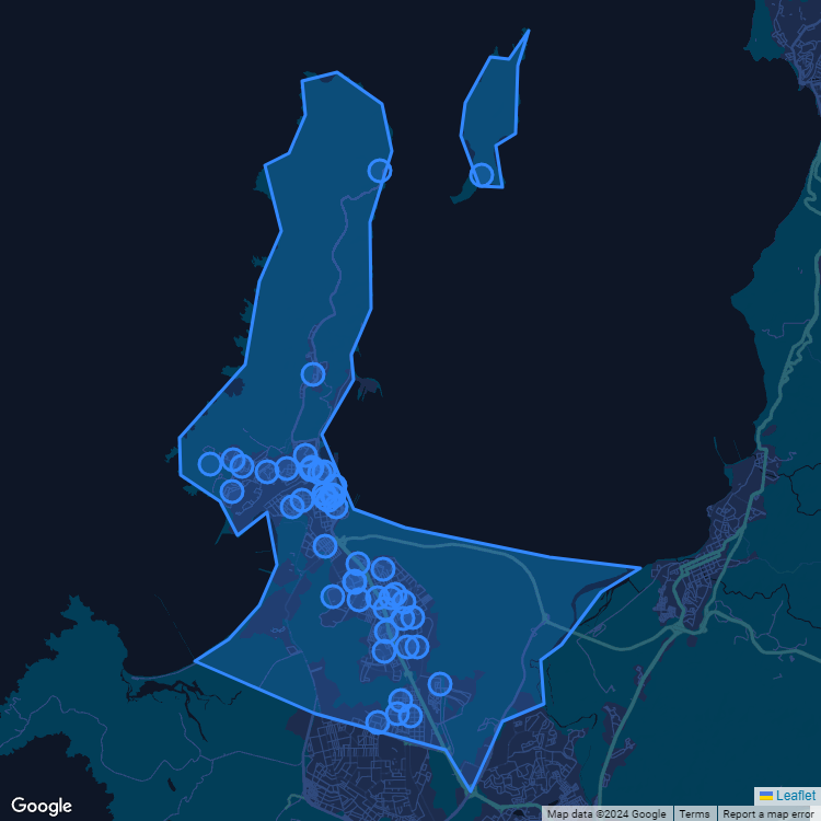 Mapa de la comuna de Talcahuano mostrando los establecimientos educacionales participantes en el Sistema de Admisión Escolar (SAE)