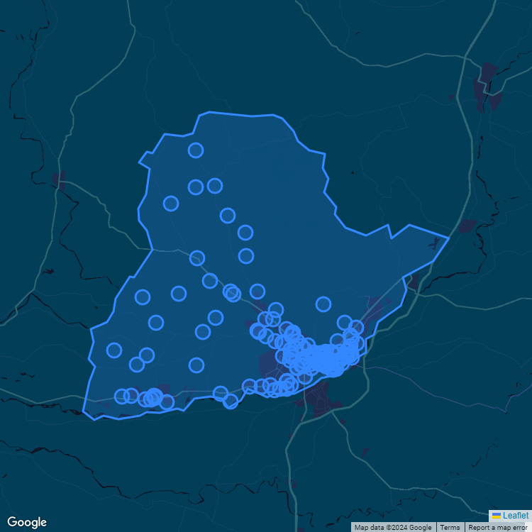 Mapa de la comuna de Temuco mostrando los establecimientos educacionales participantes en el Sistema de Admisión Escolar (SAE)